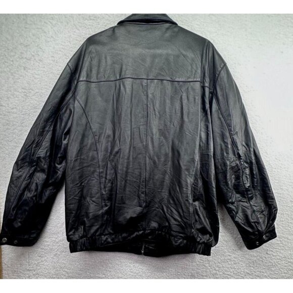 Roundtree & Yorke Jacket Mens 2 Extra Large Tall Black Leather Bomber Full Zip - Picture 3 of 12